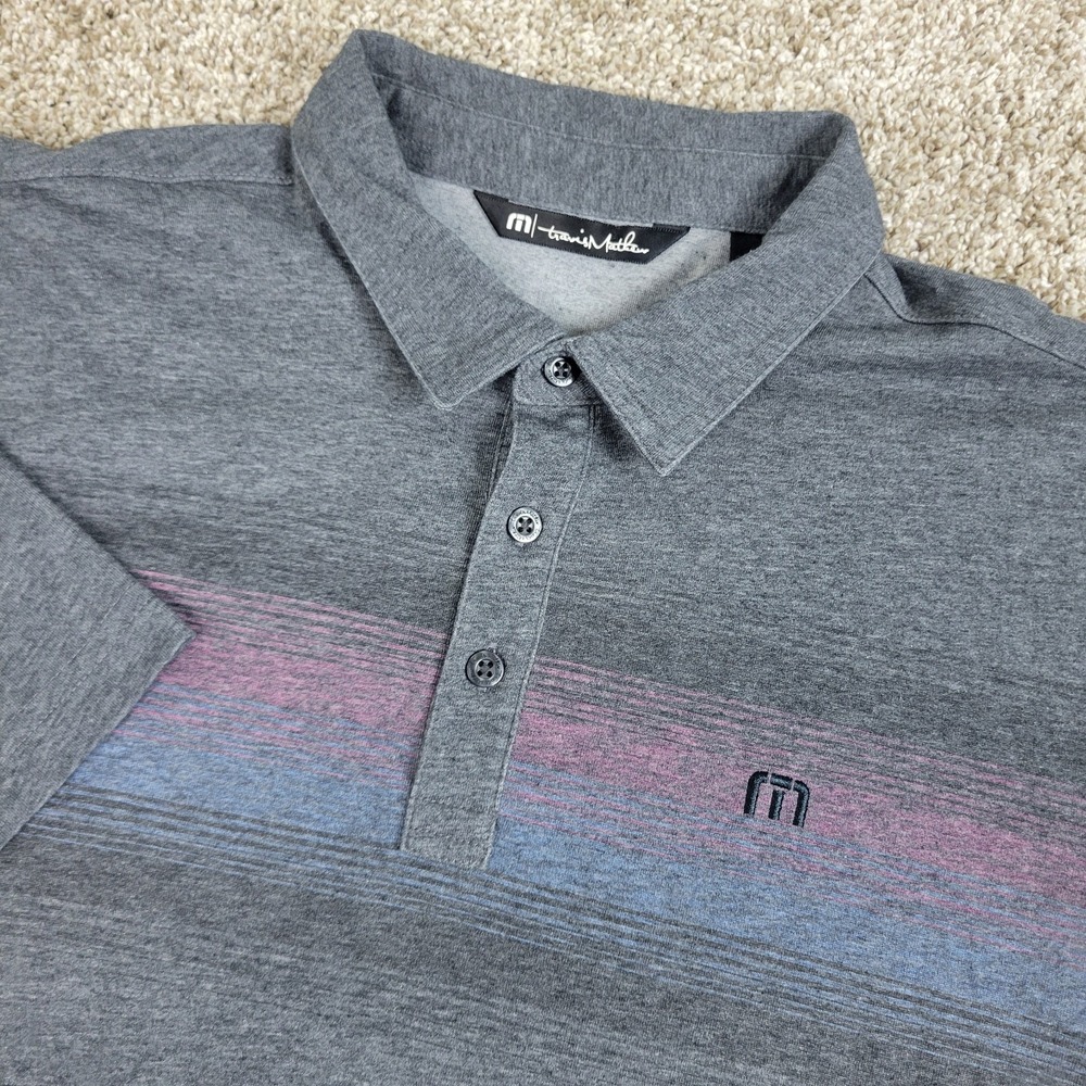 Travis Mathew Mens Large Gray Chest Stripe Performance Stretch Golf Polo SS